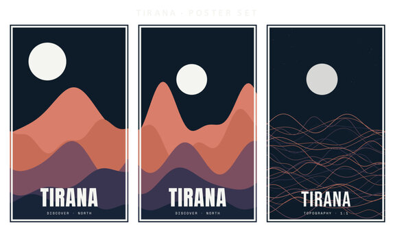 Tbilisi poster set featuring minimalist space and mountain landscape designs vector illustration