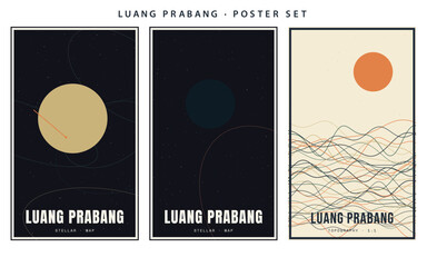 Set of three minimalist travel posters of ljubljana with space and mountain themes vector illustration © Ashraf