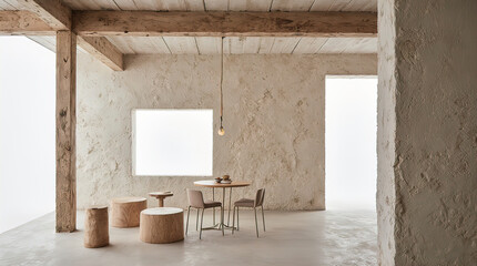 Fototapeta premium Empty Textured Room with Natural Light in Japanese Inspired Interior Style