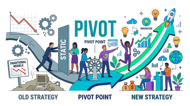 Business strategy meeting with people planning pivot point for new strategy