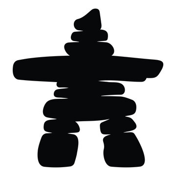 Inukshuk stone monument silhouette vector illustration arctic cultural symbol and landmark.