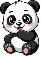Cute little panda sticker on white background adorable baby bear character with sparkling eyes and rosy cheeks happy playful mascot. © ayub