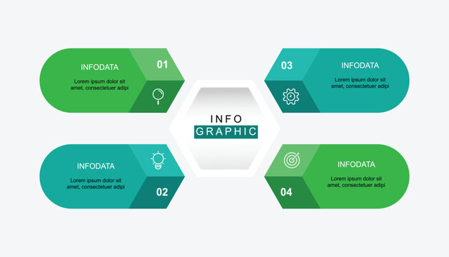 Business infographic template vector element design. 4 step on hexagonal concept with green colors can be used for presentation, workflow layout and web graphic design.