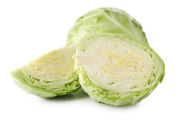 Fototapeta premium Whole and cut fresh cabbages isolated on white