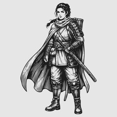 Obraz premium A female warrior stands heroically with sword in hand wearing armor