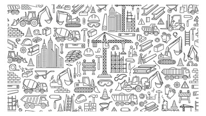 Obraz premium A diverse array of construction and architectural icons and symbols.