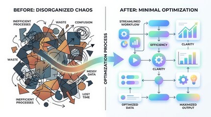 Obraz premium Disorganized to organized. Transforming disorder into streamlined workflow with analytic visuals