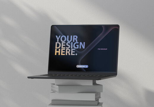 Laptop Mockup on a stack of books
