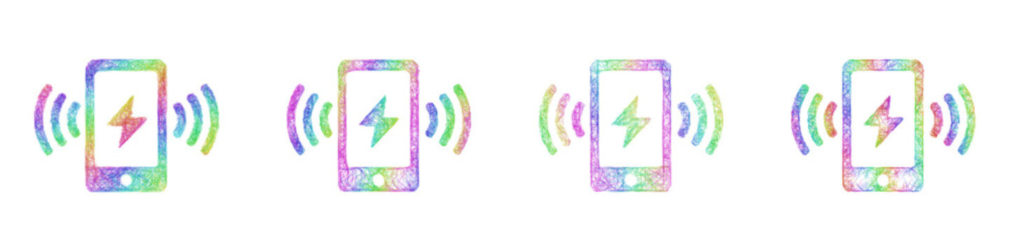 Colorful sketch wireless charging icon design set
