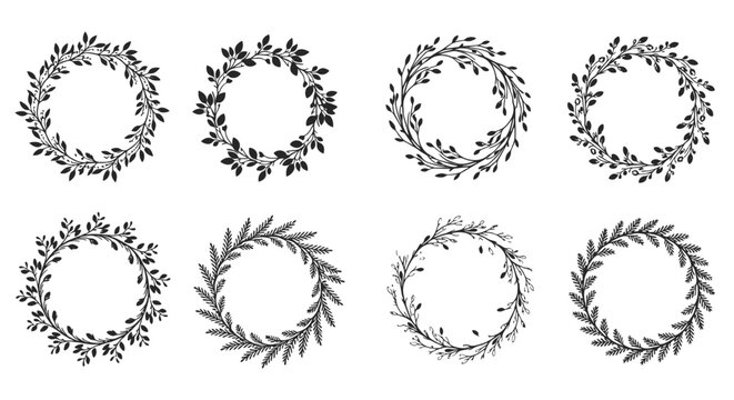 Set of floral wreath illustrations.
