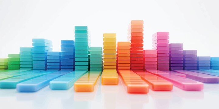 A 3d illustration of a colorful abstract bar graph representing financial growth and market success through a vibrant data chart design for a business profit report