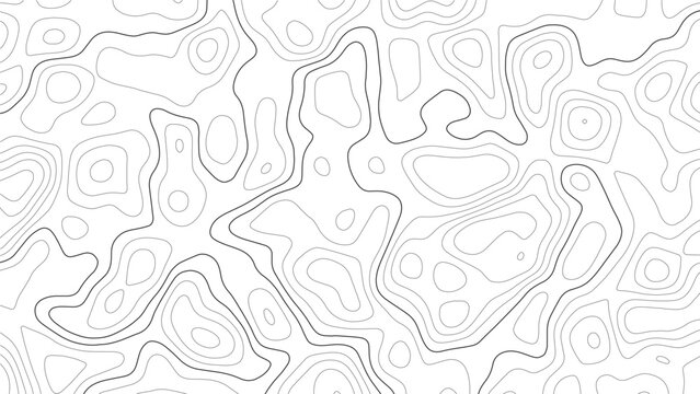 Topographic map contour lines pattern with irregular organic shapes in black lines on a white background representing elevation data or geological terrain mapping