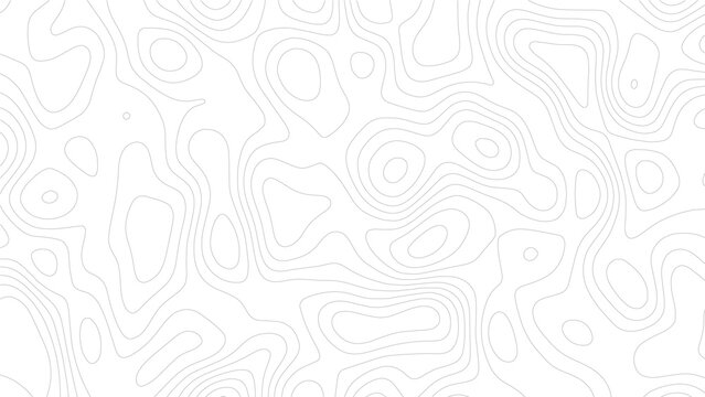 Topographic map contour lines pattern with thin grey strokes on a white background representing elevation data and geographical terrain mapping for navigation and cartography
