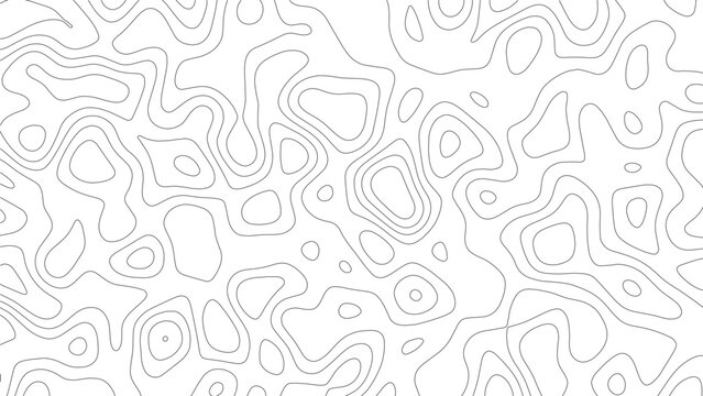 Topographic map pattern with thin grey contour lines on a white background representing elevation levels and geographical terrain in a repeating abstract style