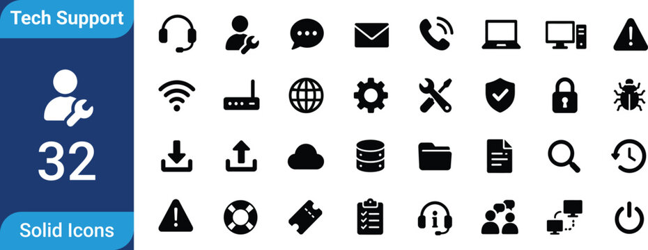 Tech support icon set for website and application design
