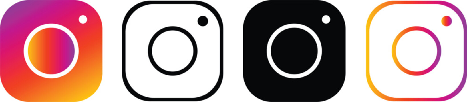 Instagram Logo Icon Set Gradient and Black Outline Variations
