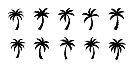 Obraz premium Collection of various palm tree silhouettes.