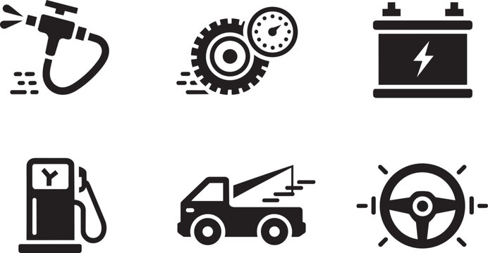 Modern automotive auto repair car service icons set with essential garage workshop symbols with fuel