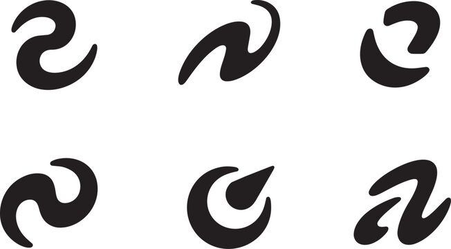Modern minimalist organic abstract fluid wave shapes icons set in solid style on white background