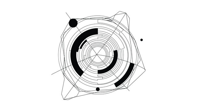 Abstract circular geometric structure with technical line art design.