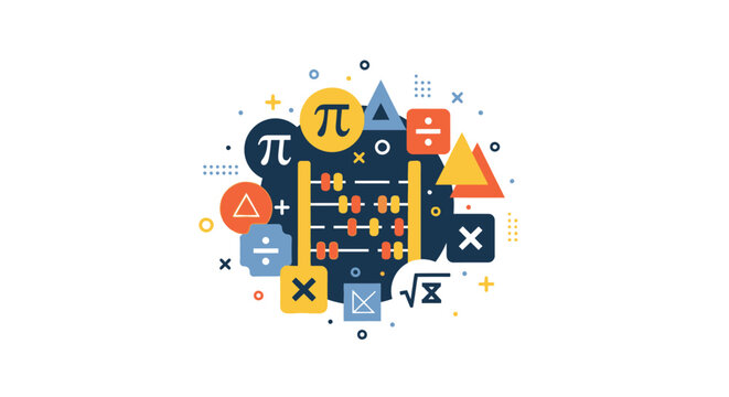 Mathematics and Arithmetic Flat Vector Illustration with Abacus and Geometric Shapes for Education and STEM Learning