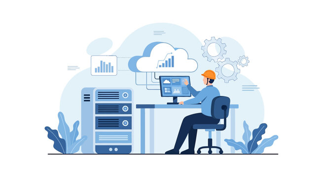 Cloud Computing Engineer Working with Data Servers and Network Infrastructure