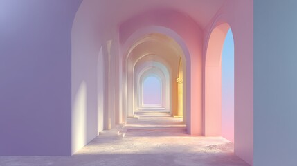 Fototapeta premium Pastel Color Arched Corridor with Soft Lighting