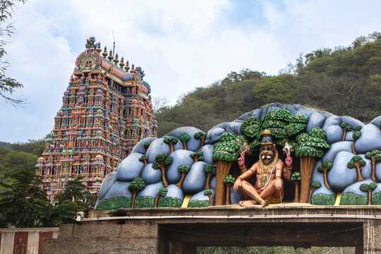 Madurai, Tamil Nadu, India - 10 May 2026: Colorful Gopuram of Kallazhagar Temple at Alagar Kovil, Famous Hindu Vishnu Temple and Pilgrimage Landmark