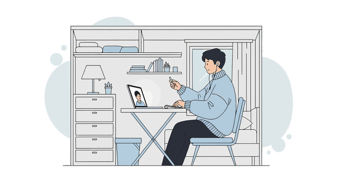 Young man video calling doctor from home, online telemedicine consultation, remote healthcare