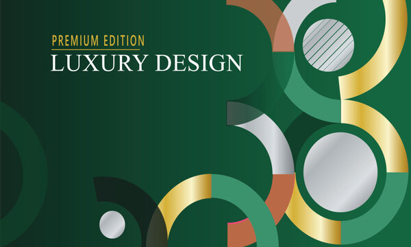 Luxury Design  Premium Geometric Abstract Background with Gold and Silver Circles - Elegant Emerald Green Pattern for High-End Branding, Stationery, and Modern Graphics