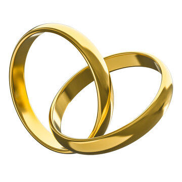 Interlocking gold wedding rings 3d isolated