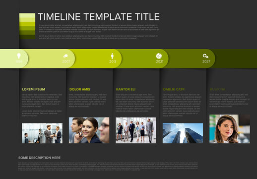 Professional Business Timeline Infographic Template on Dark Background and Photo Placeholders