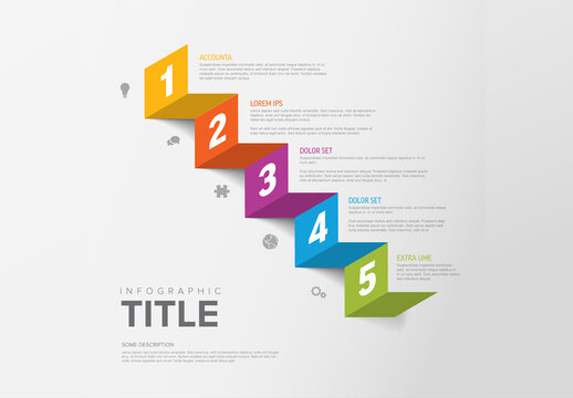 Colorful 5 Step Infographic Diagram with Abstract Ribbon Shape