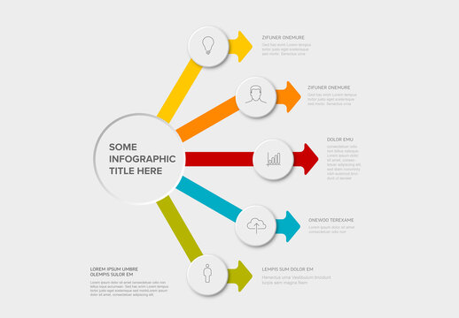 Business Infographic Template with Five Colorful Arrows and Circle Icons
