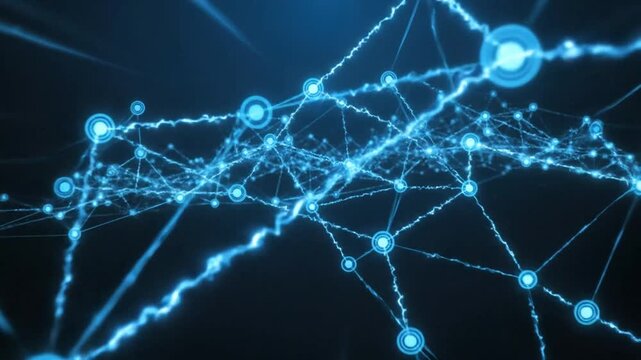 Abstract Digital Network Connections with Glowing Blue Nodes and Lines Representing Data Flow and Communication.