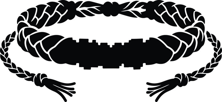 Braided Survival Bracelet Black Silhouette Design,
Minimal black silhouette illustration of a braided paracord survival bracelet with buckle clasp, commonly used for outdoor, camping, and tactical the