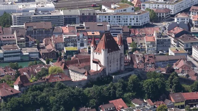 Aerial view of thun castle and old town switzerland