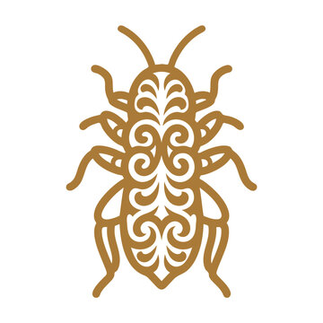Decorative mol cricket illustration featuring intricate golden floral scrollwork patterns designed as a stylized icon on white background