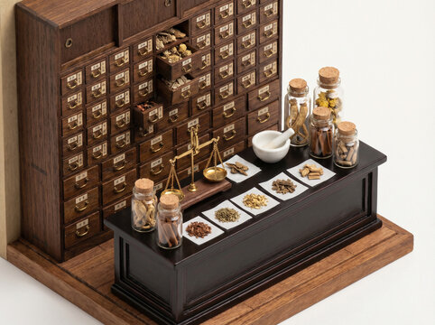 Traditional Medicine / Herbal Pharmacy Isometric Overhead Miniature Diorama