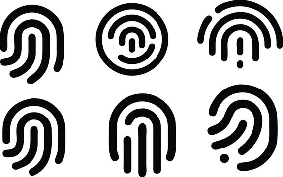 Collection of biometric fingerprint icons for digital security and personal identification systems.