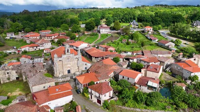 Drone flying over the church of Santa Marina de Augas Santas