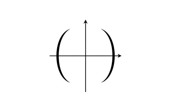 Mathematical Symmetry in Black and White: An elegant graphical representation of mathematical symmetry, with an open bracket shape intersecting with axes, creating a sense of balance and order.