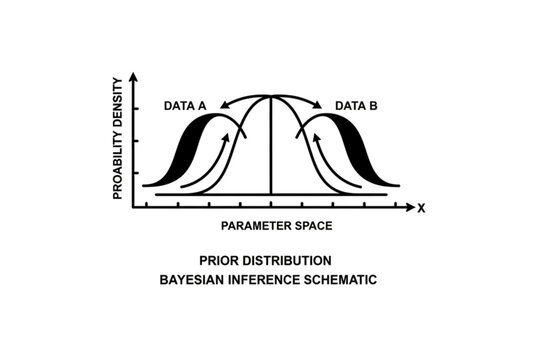 Bayesian Inference Schematic: A conceptual diagram visually explains the core concepts of Bayesian inference, depicting the relationship between prior distribution and the likelihood of data