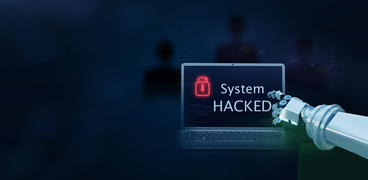 Cyber security, System hacked alert after cyber attack on computer network with hackers in behind to steal the information by Virus, Spyware, Malware or Malicious software internet is a cybercriminal.