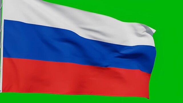 Russian Flag Waving in Front of a Green Screen Background.