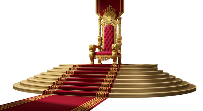 Luxurious throne, red carpet, golden stairs, royal seat isolated on Transparent Background