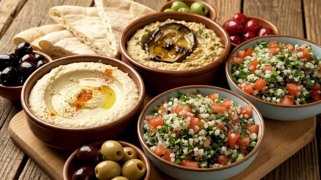 Middle Eastern Dips and Salads Platter