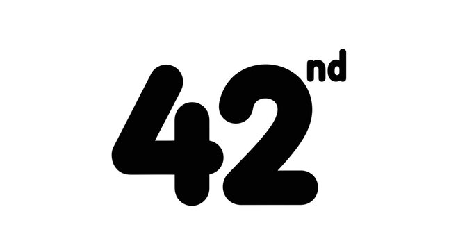 Bold Black 42nd Ordinal Number Graphic Isolated on White Background for Anniversary and Birthday Design