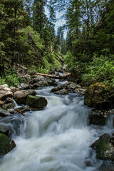 Fototapeta premium motion capture photo of Fall Creek waterfalls at the mouth of the creek with the Southfork of the Clearwater River in Idaho