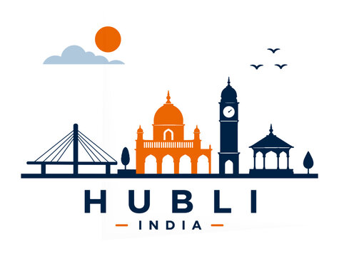 Hubli India Skyline Minimalist Vector Illustration Modern Landmark Design